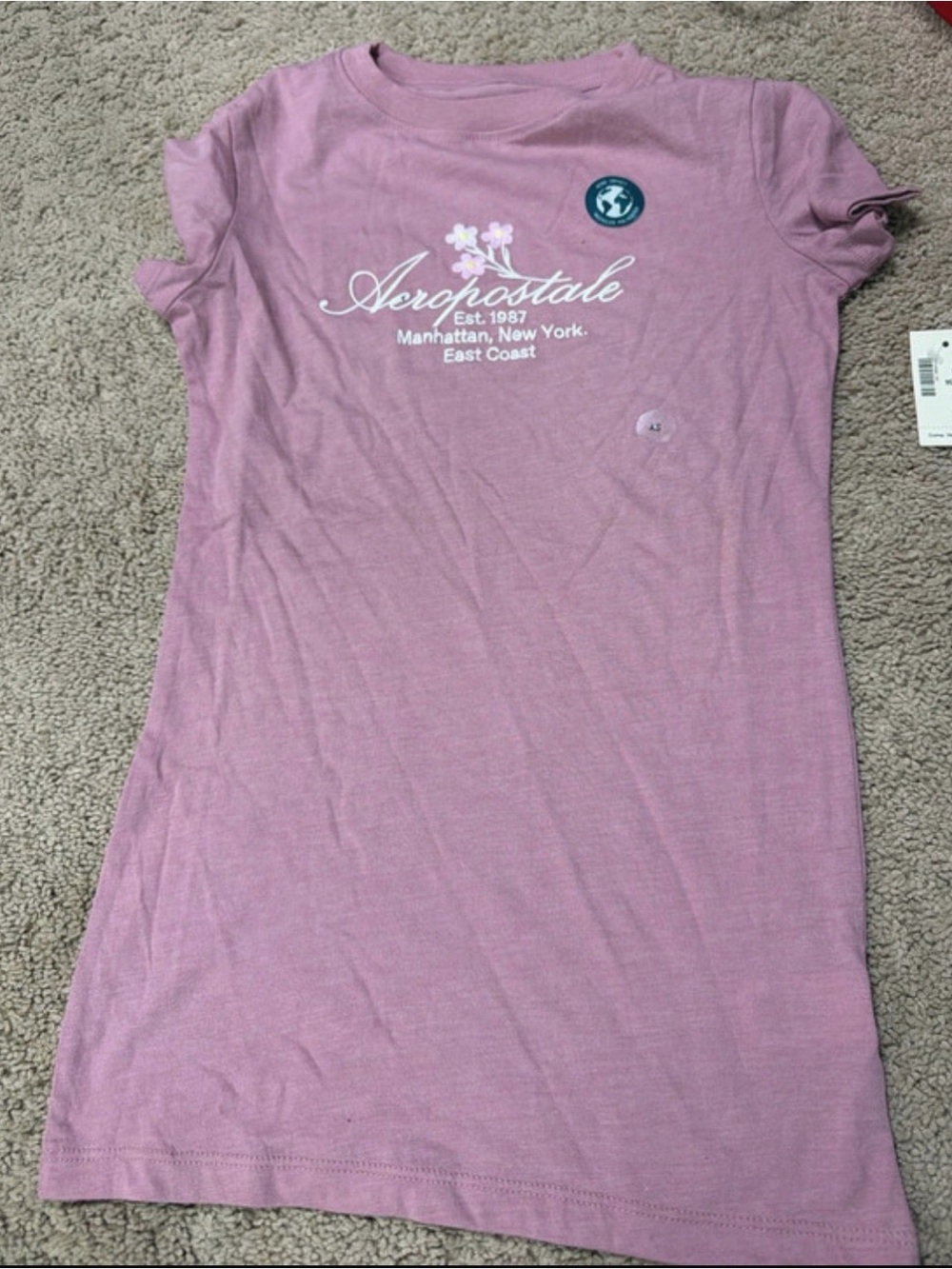 Aeropostale Dusty Pink Logo Tee Dress with Floral Accent